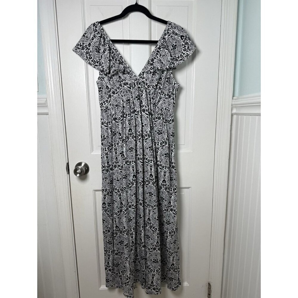 Boden Black & White Tie Back Jersey Maxi Dress Women’s Size 12P NWT